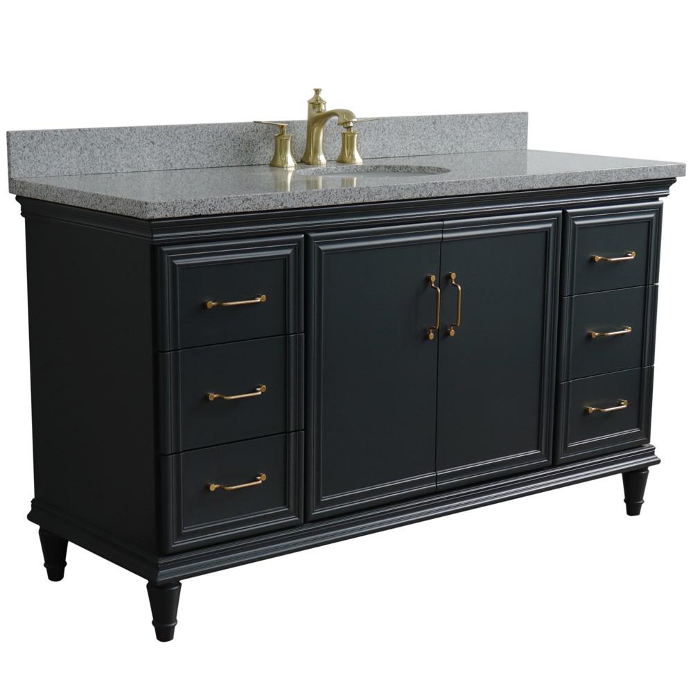 61 Single sink vanity in Dark Gray finish and Gray granite and oval sink. Picture 4