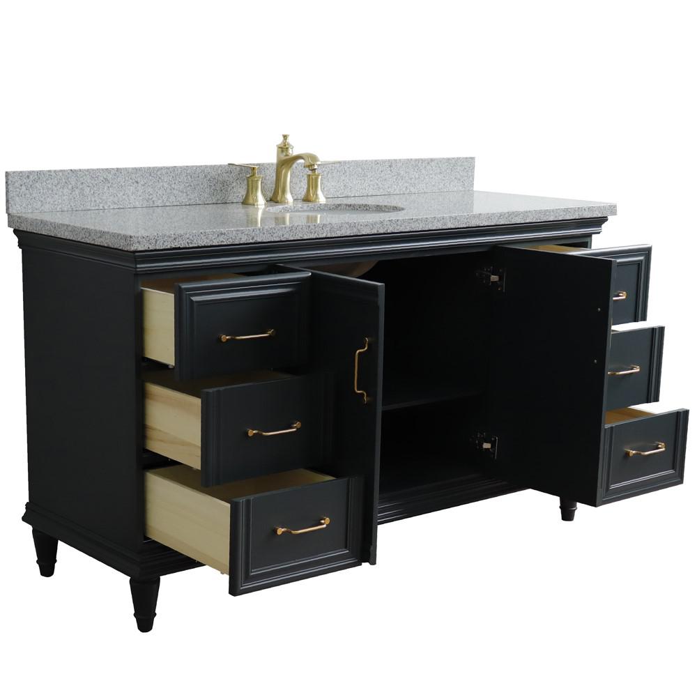 61 Single sink vanity in Dark Gray finish and Gray granite and oval sink. Picture 5