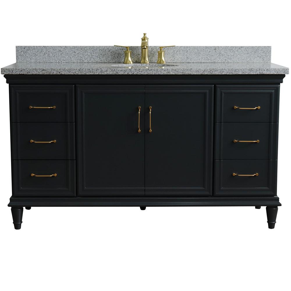 61 Single sink vanity in Dark Gray finish and Gray granite and oval sink. Picture 6