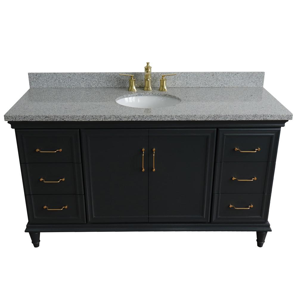 61 Single sink vanity in Dark Gray finish and Gray granite and oval sink. Picture 8
