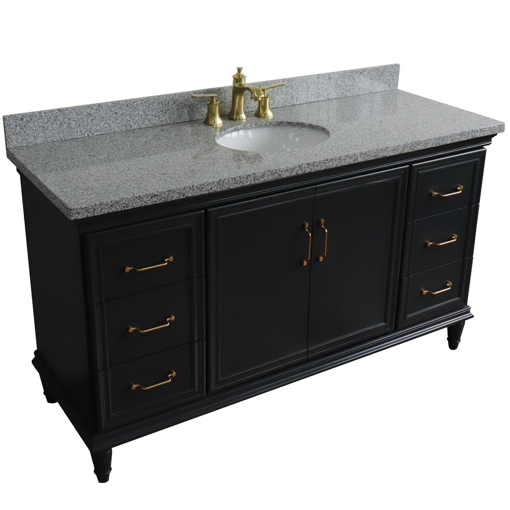 61 Single sink vanity in Dark Gray finish and Gray granite and oval sink. Picture 9