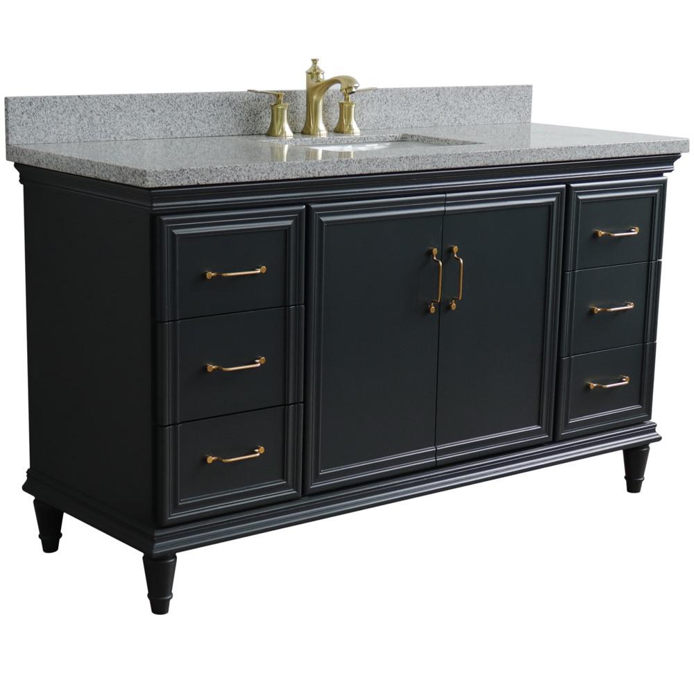 61 Single sink vanity in Dark Gray finish and Gray granite and rectangle sink. Picture 4