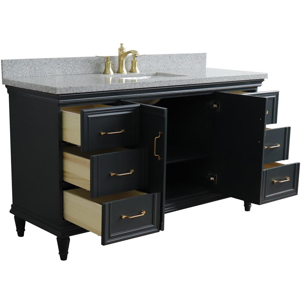61 Single sink vanity in Dark Gray finish and Gray granite and rectangle sink. Picture 5