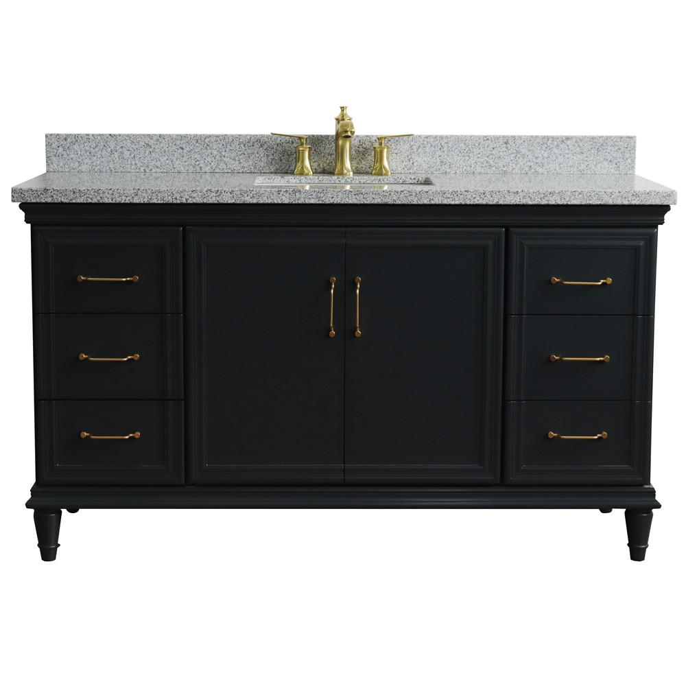 61 Single sink vanity in Dark Gray finish and Gray granite and rectangle sink. Picture 6