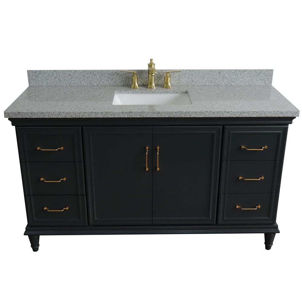 61 Single sink vanity in Dark Gray finish and Gray granite and rectangle sink. Picture 8