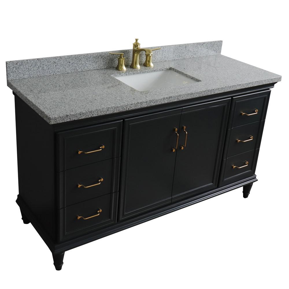 61 Single sink vanity in Dark Gray finish and Gray granite and rectangle sink. Picture 9