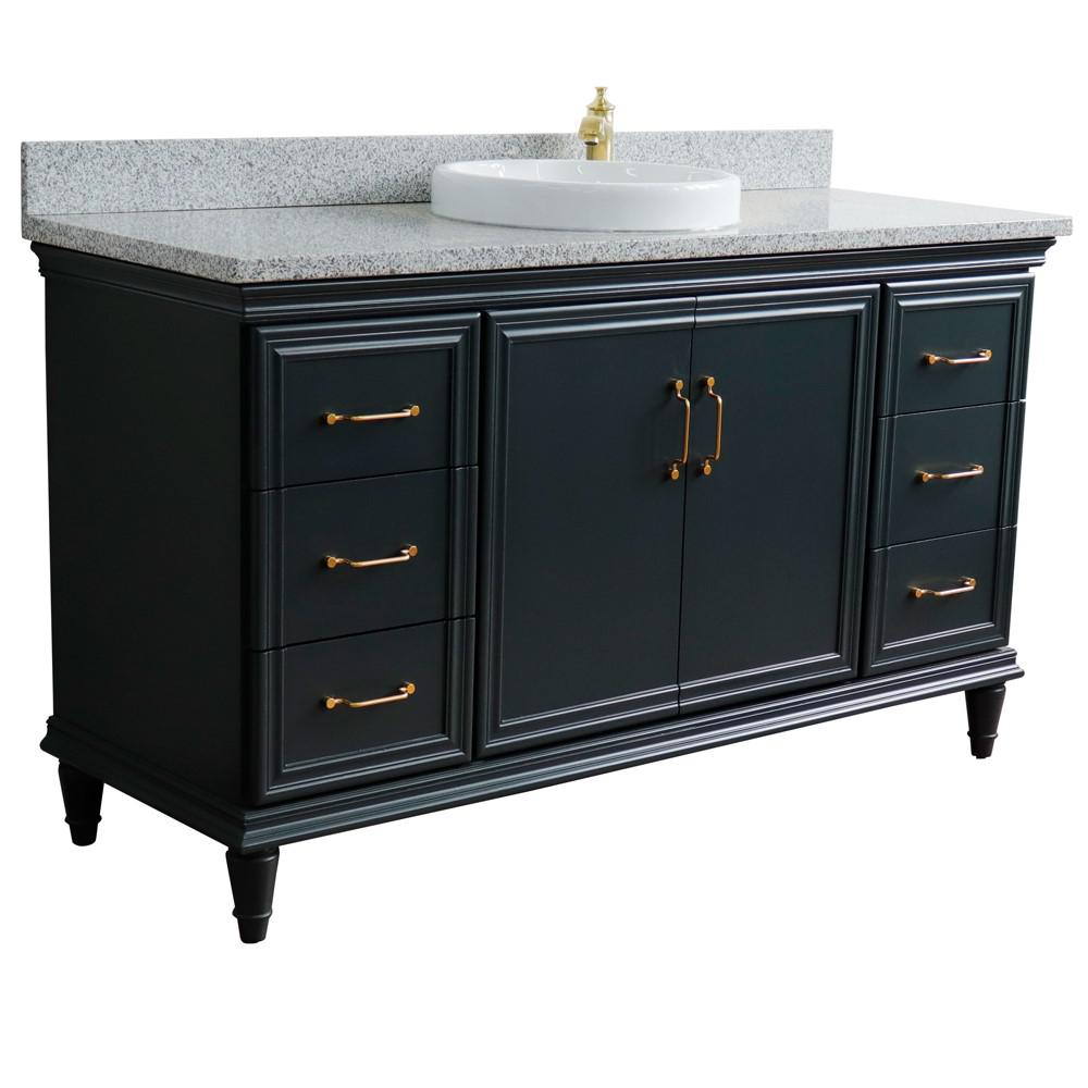 61 Single sink vanity in Dark Gray finish and Gray granite and rectangle sink. Picture 17