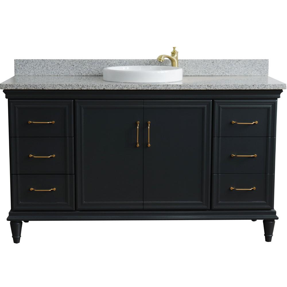 61 Single sink vanity in Dark Gray finish and Gray granite and rectangle sink. Picture 19