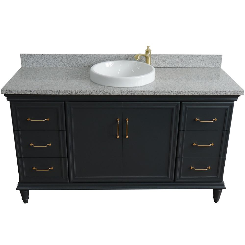 61 Single sink vanity in Dark Gray finish and Gray granite and rectangle sink. Picture 21