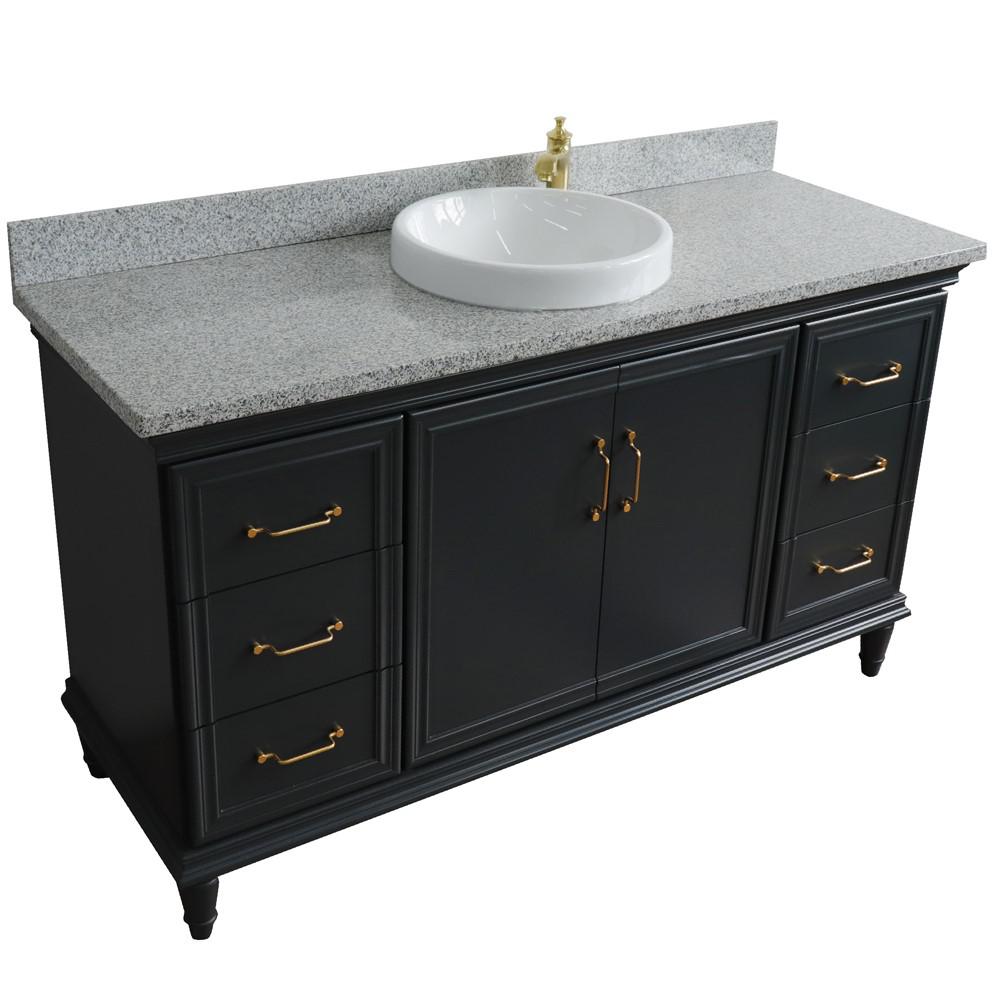 61 Single sink vanity in Dark Gray finish and Gray granite and rectangle sink. Picture 22