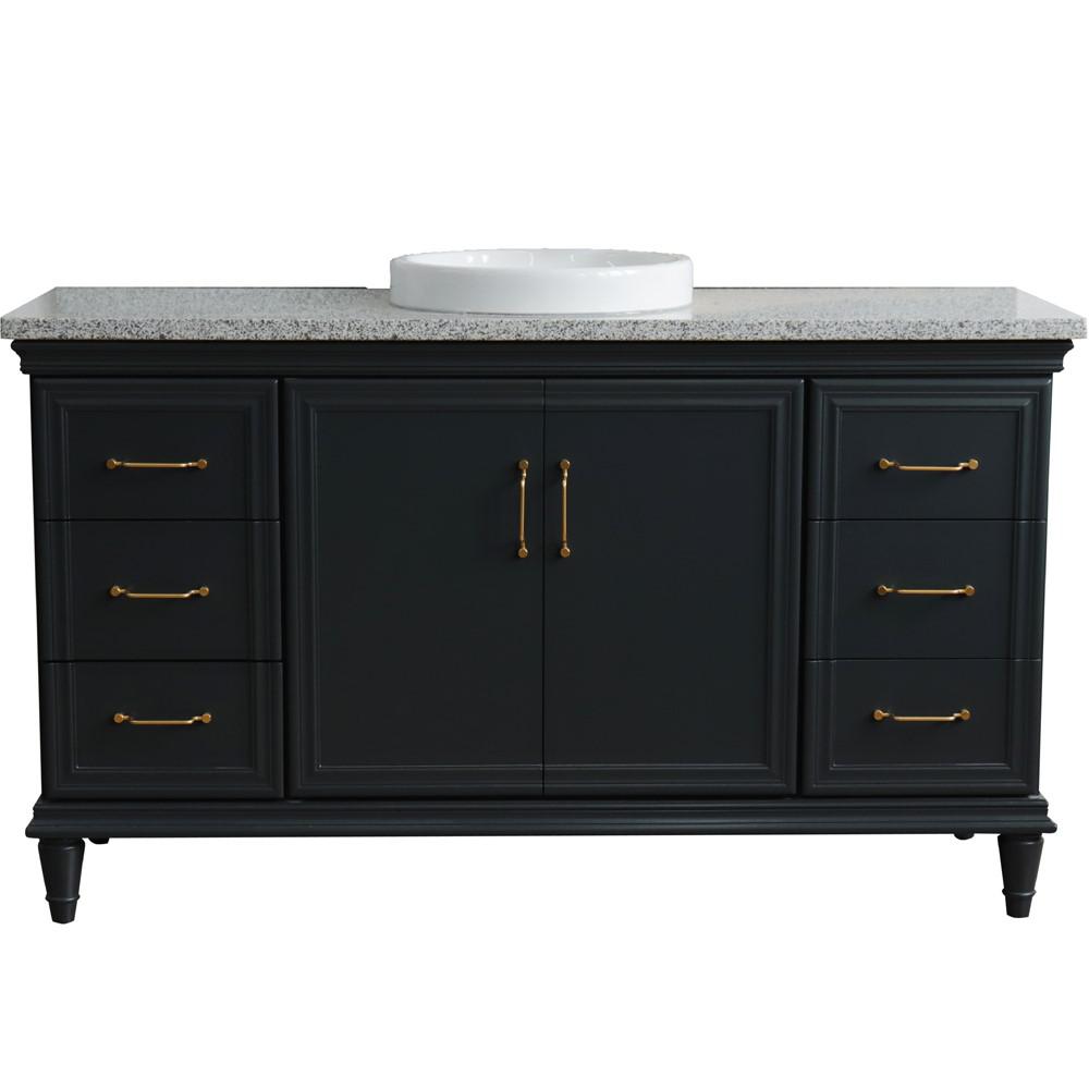 61 Single sink vanity in Dark Gray finish and Gray granite and rectangle sink. Picture 25