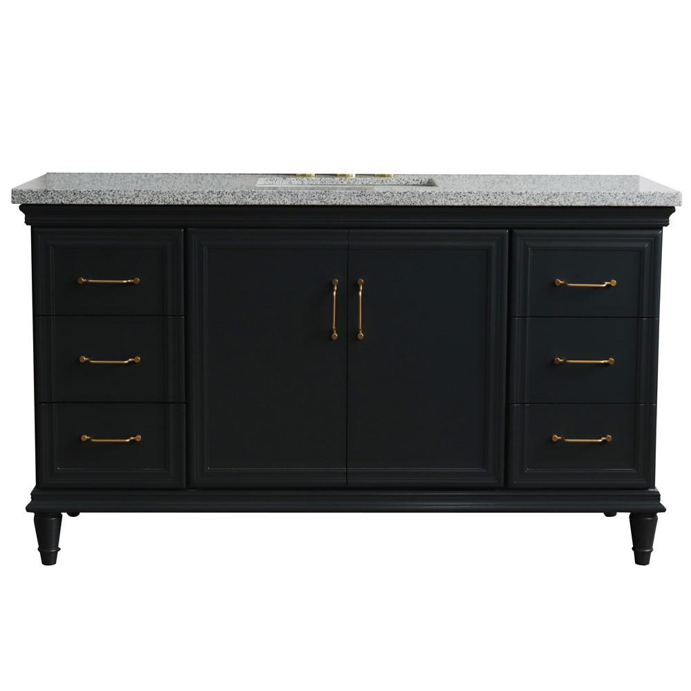 61 Single sink vanity in Dark Gray finish and Gray granite and rectangle sink. Picture 12