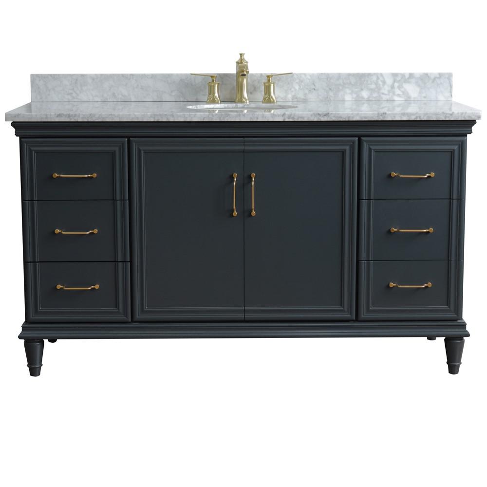 Single sink vanity in Dark Gray and White Carrara marble and oval sink. Picture 6