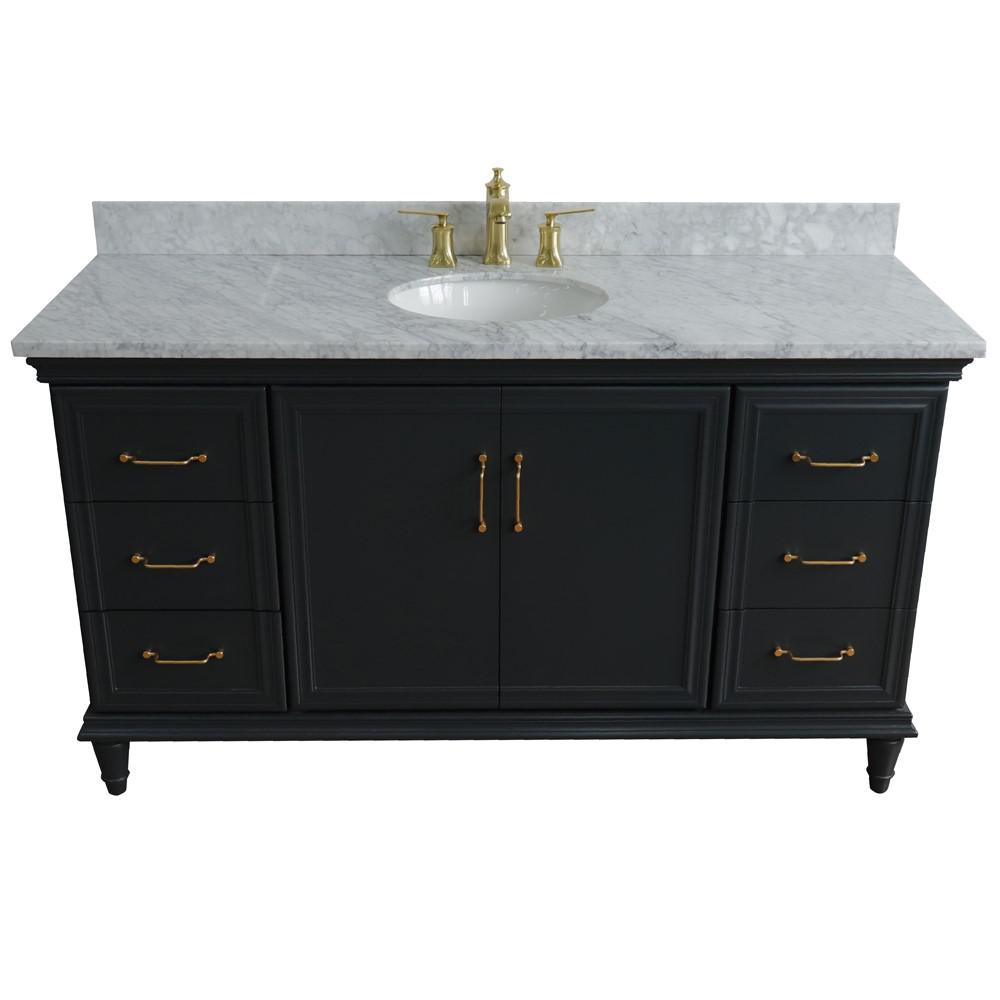 Single sink vanity in Dark Gray and White Carrara marble and oval sink. Picture 8