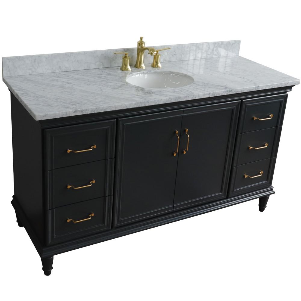 Single sink vanity in Dark Gray and White Carrara marble and oval sink. Picture 9