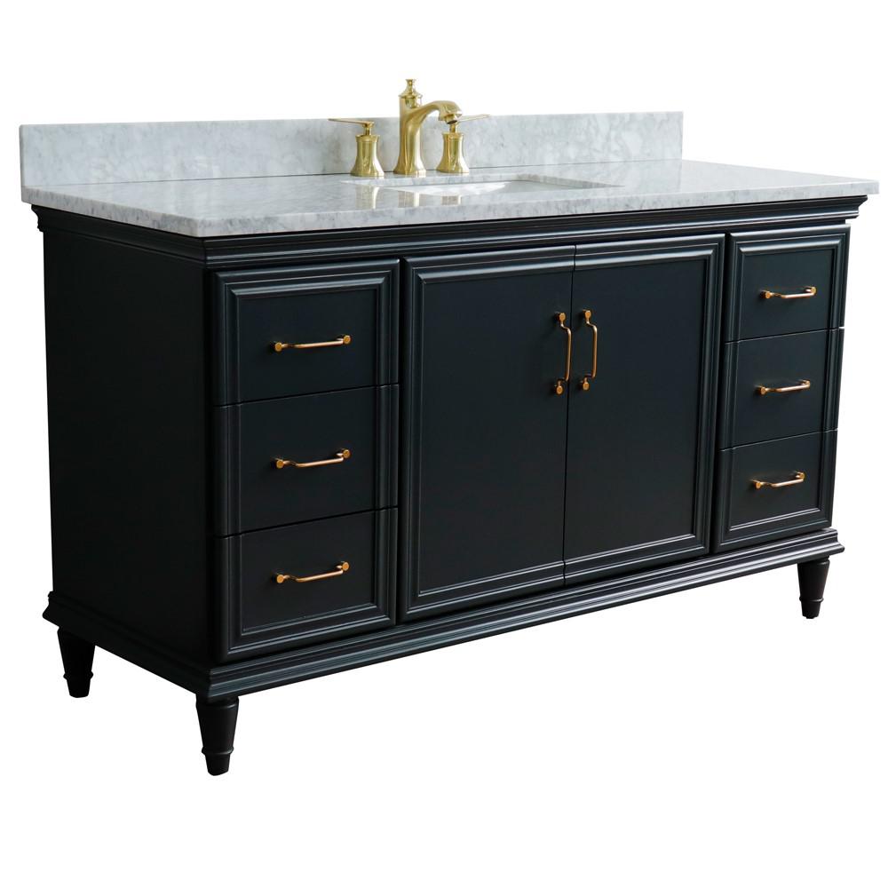 Single sink vanity in Dark Gray and White Carrara marble and rectangle sink. Picture 4