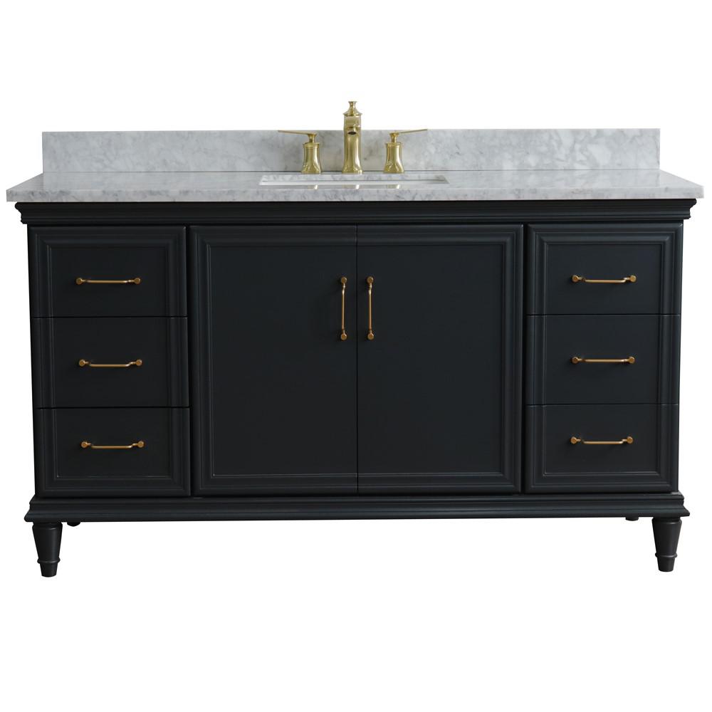 Single sink vanity in Dark Gray and White Carrara marble and rectangle sink. Picture 6