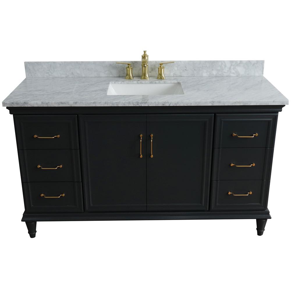 Single sink vanity in Dark Gray and White Carrara marble and rectangle sink. Picture 8