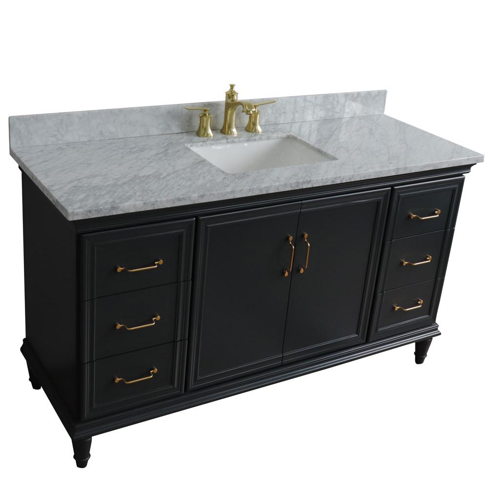 Single sink vanity in Dark Gray and White Carrara marble and rectangle sink. Picture 9