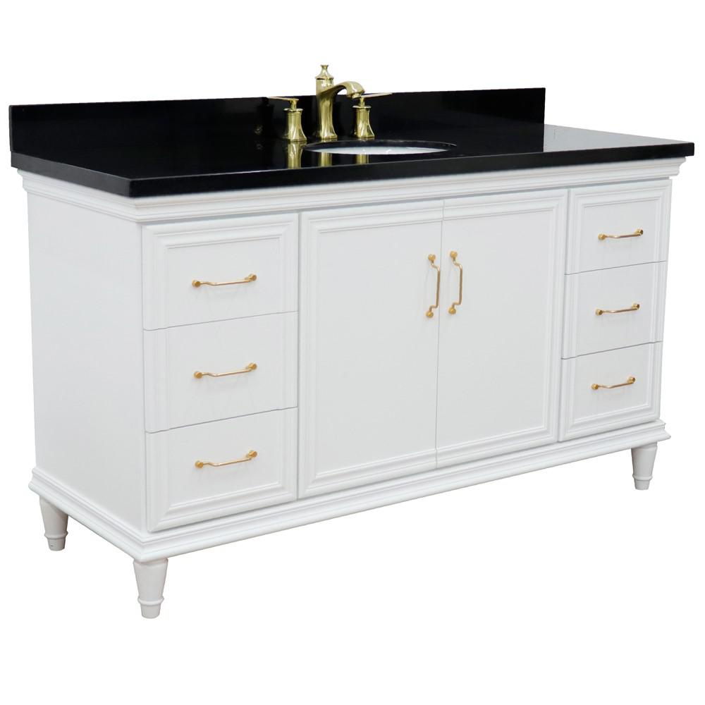 61 Single vanity in White finish with Black galaxy and oval sink. Picture 5