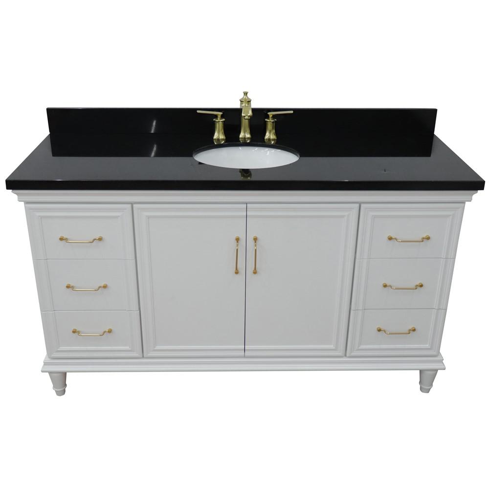 61 Single vanity in White finish with Black galaxy and oval sink. Picture 10
