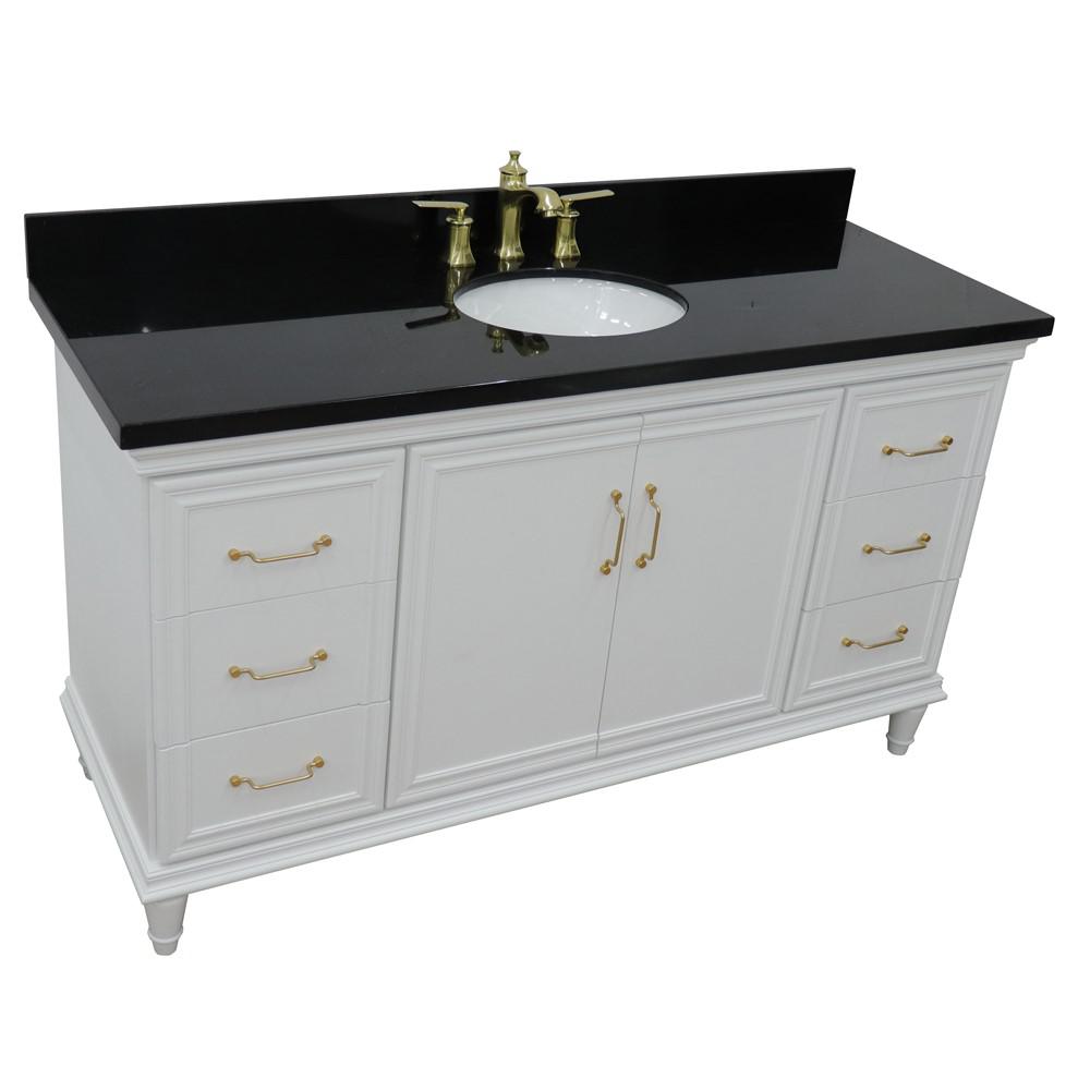 61 Single vanity in White finish with Black galaxy and oval sink. Picture 11