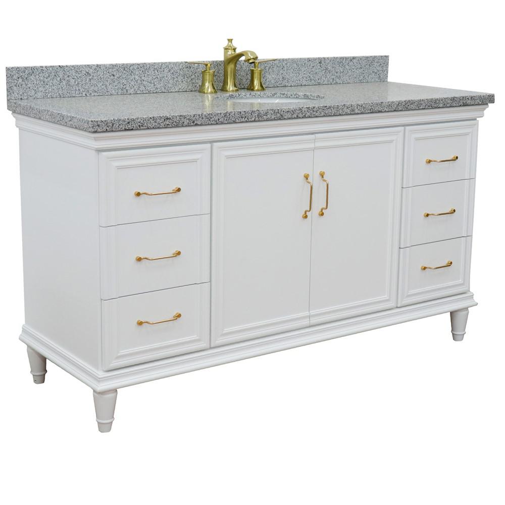 61 Single vanity in White finish with Gray granite and oval sink. Picture 5
