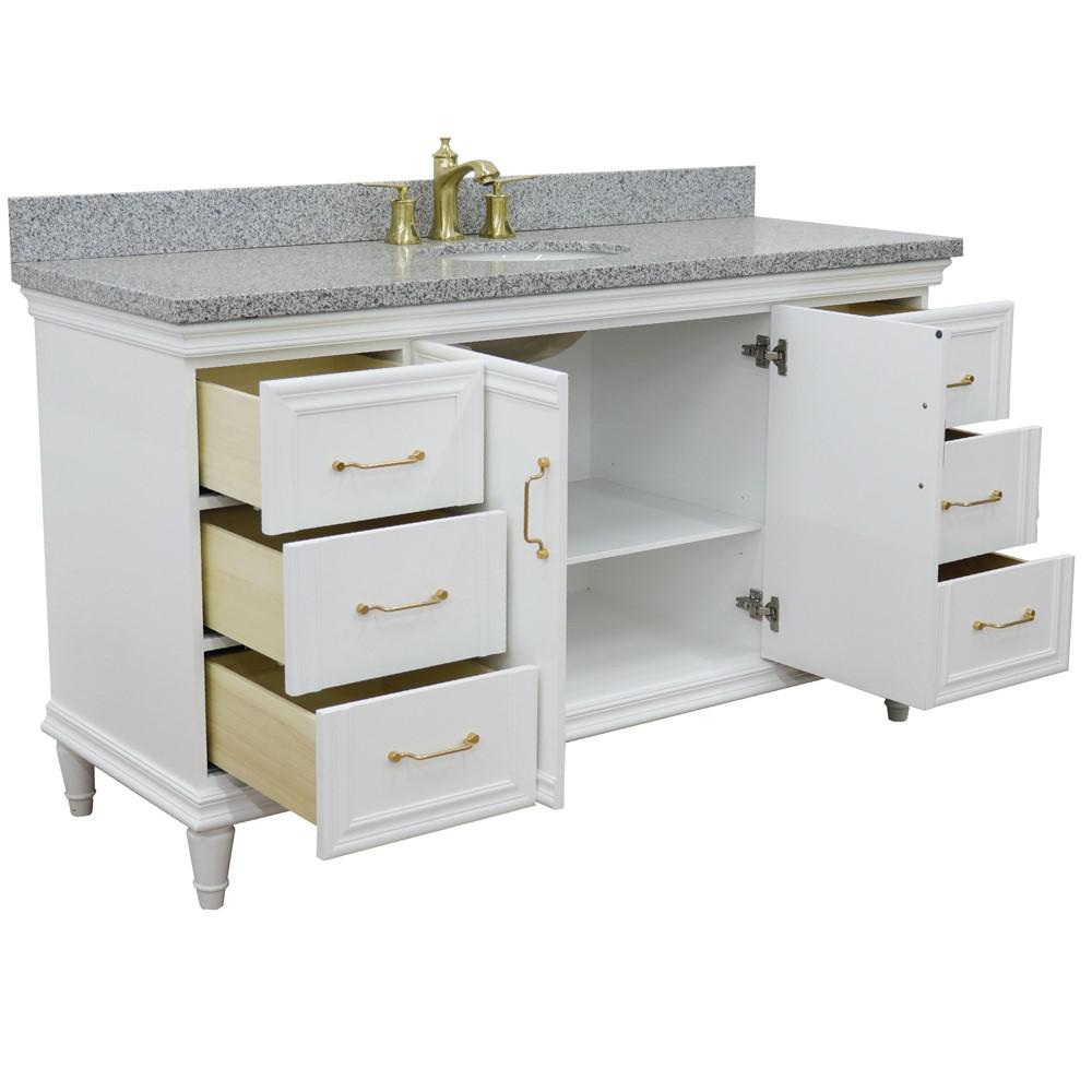 61 Single vanity in White finish with Gray granite and oval sink. Picture 6