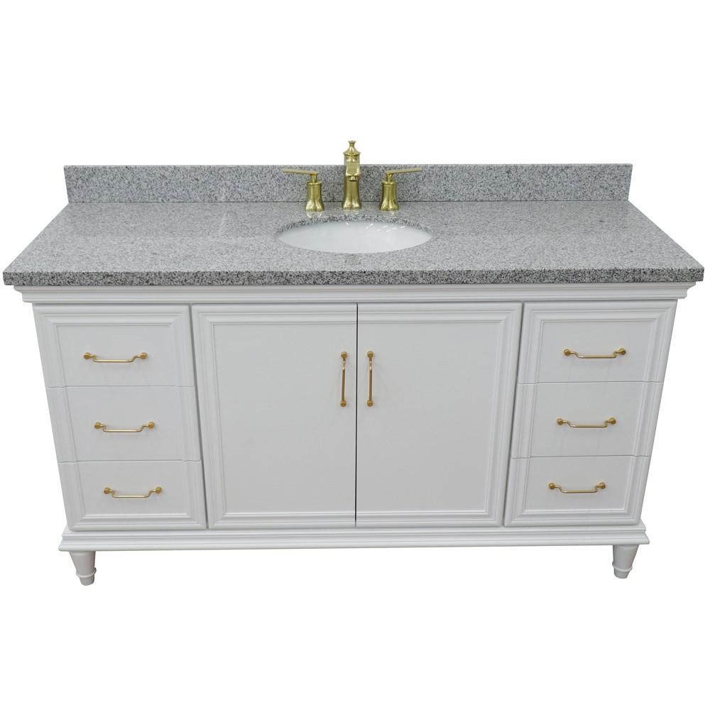 61 Single vanity in White finish with Gray granite and oval sink. Picture 10