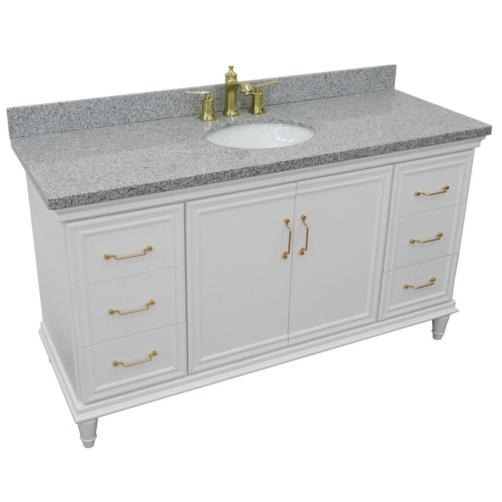 61 Single vanity in White finish with Gray granite and oval sink. Picture 11