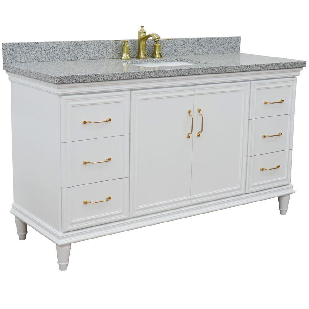 61 Single vanity in White finish with Gray granite and rectangle sink. Picture 4