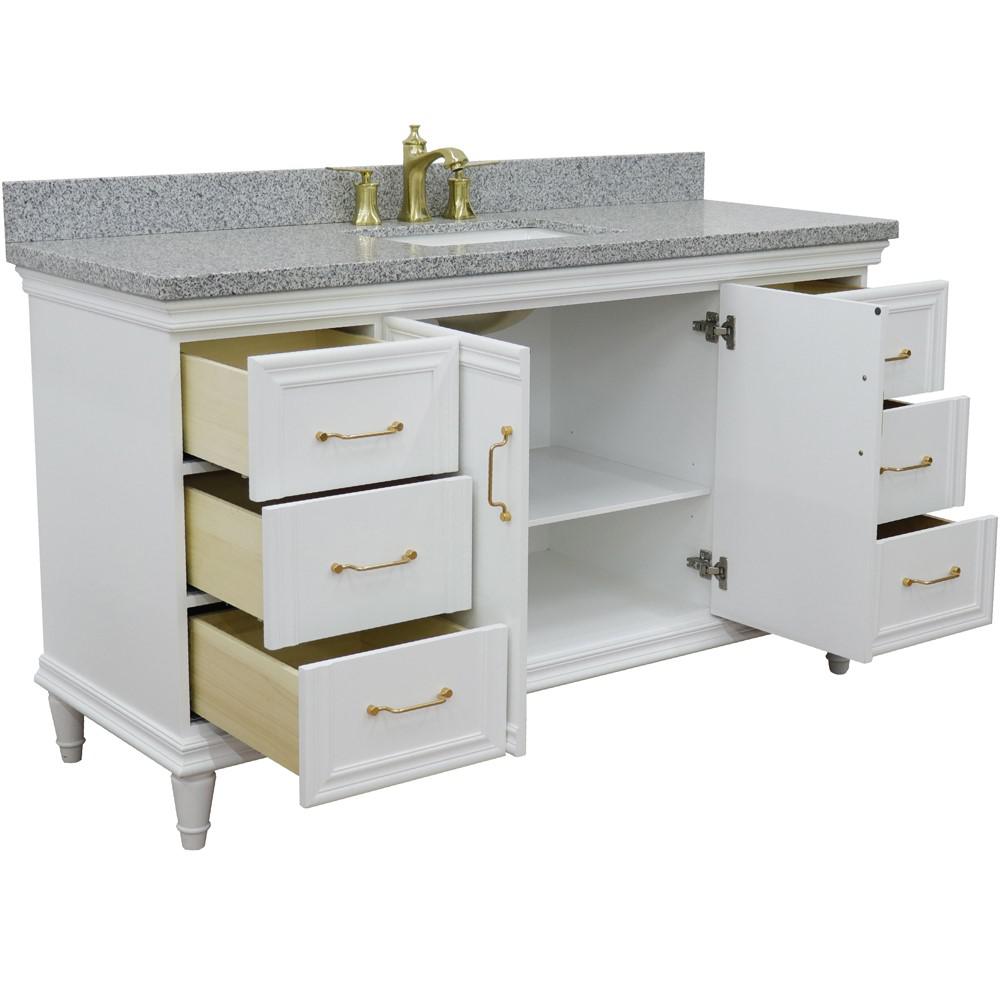 61 Single vanity in White finish with Gray granite and rectangle sink. Picture 5
