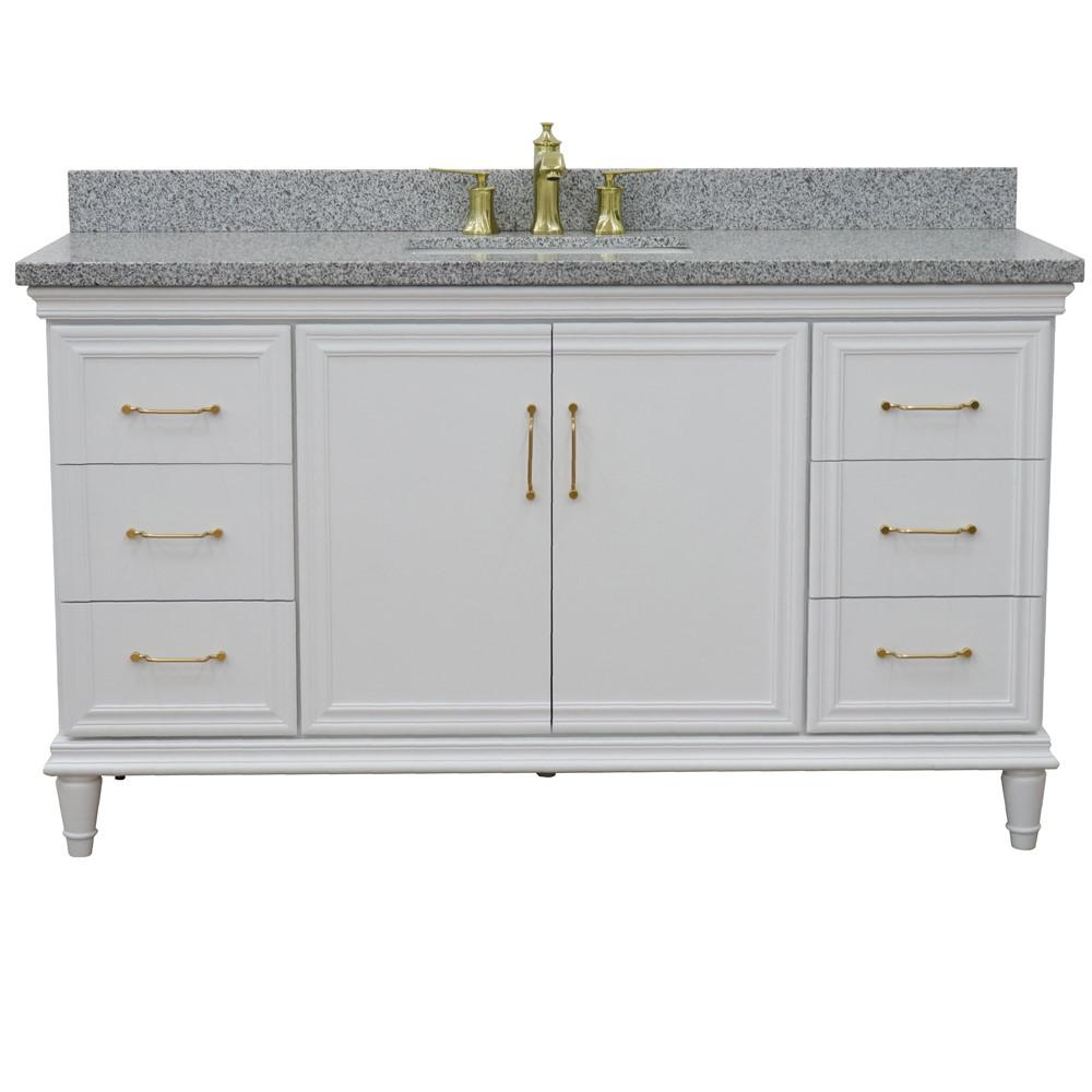 61 Single vanity in White finish with Gray granite and rectangle sink. Picture 6