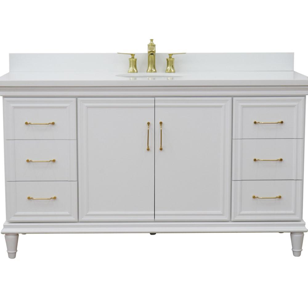 61 Single vanity in White finish with White quartz and oval sink. Picture 6