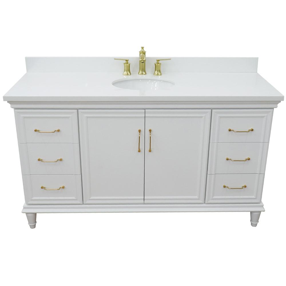 61 Single vanity in White finish with White quartz and oval sink. Picture 8