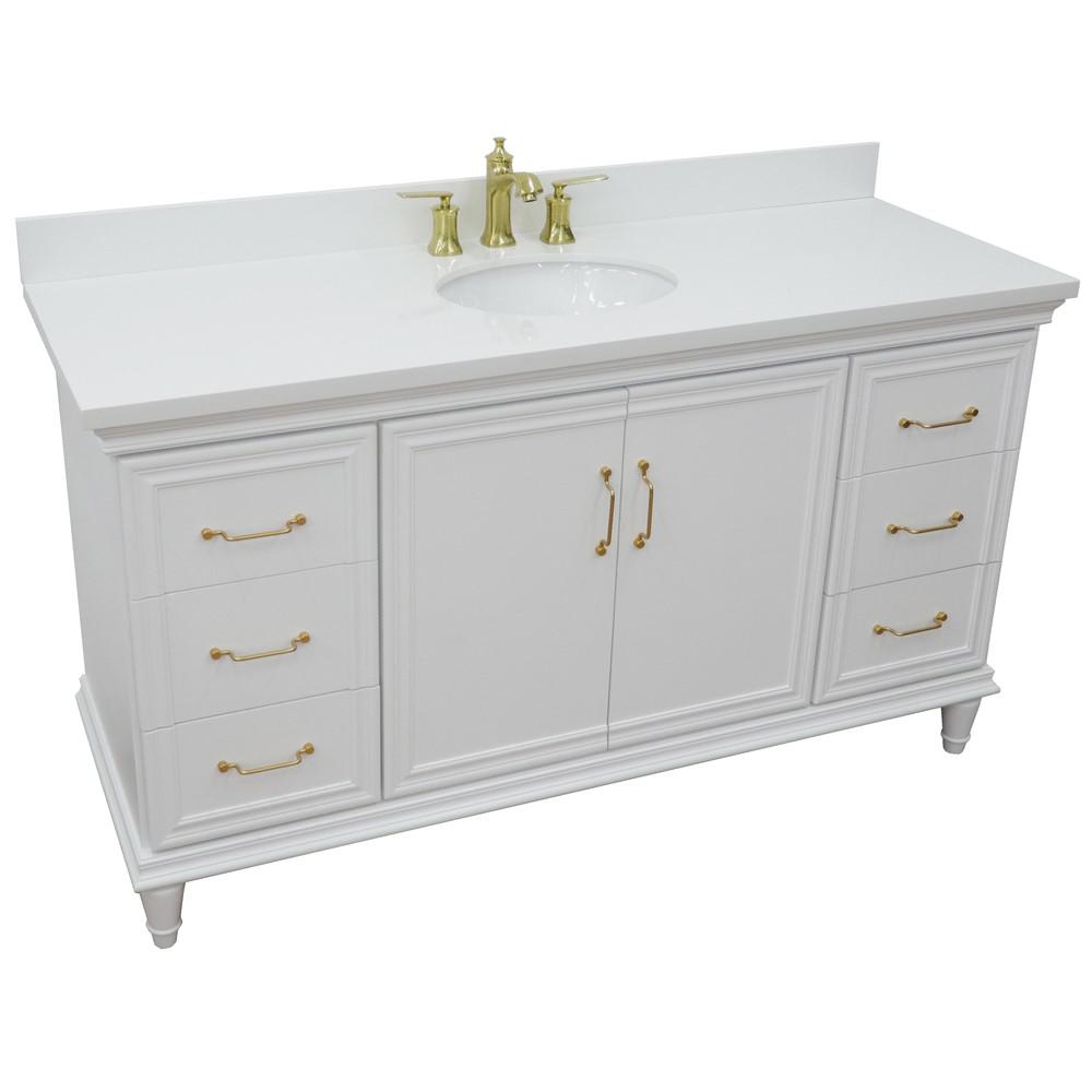 61 Single vanity in White finish with White quartz and oval sink. Picture 9