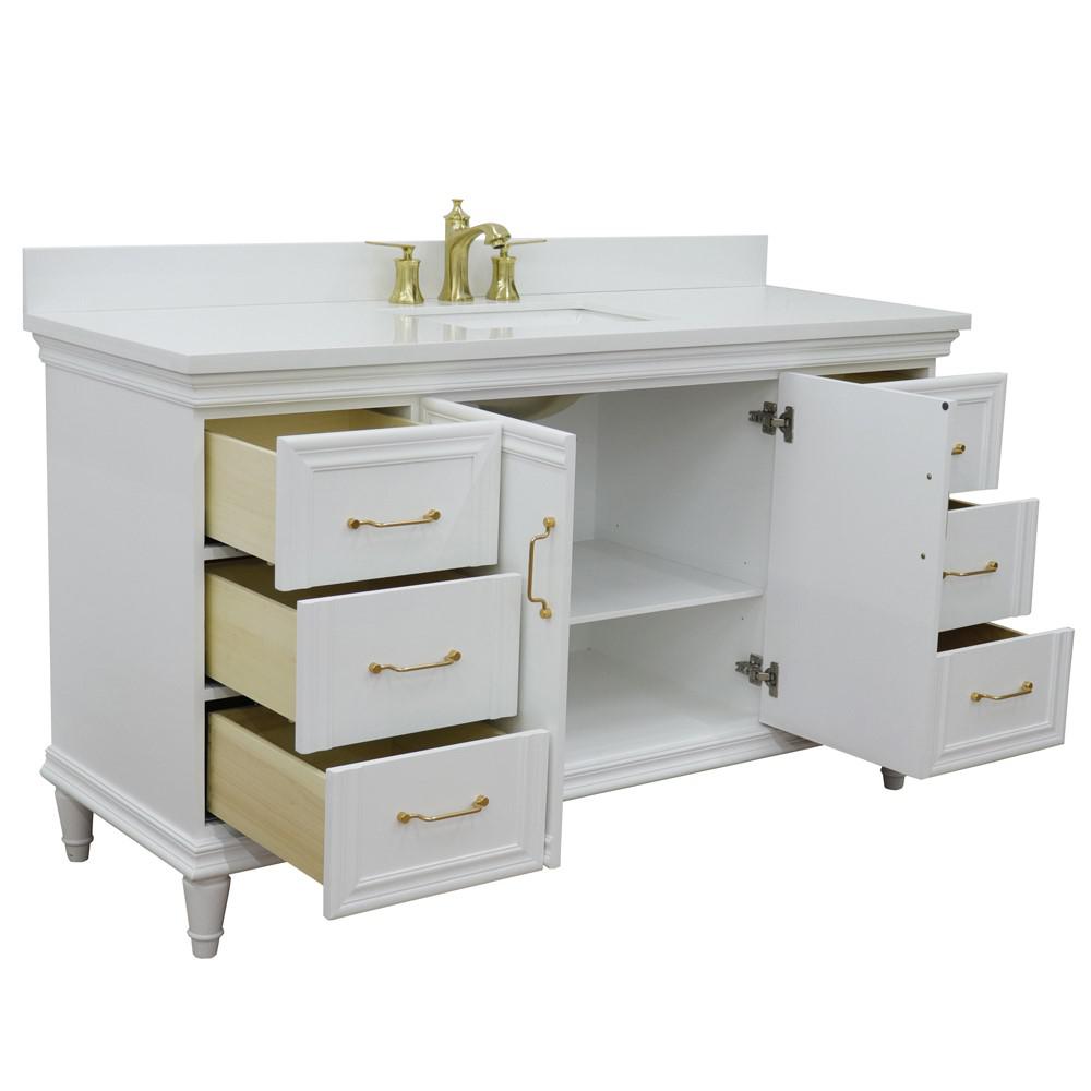 61 Single vanity in White finish with White quartz and rectangle sink. Picture 5