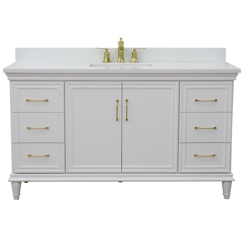 61 Single vanity in White finish with White quartz and rectangle sink. Picture 6