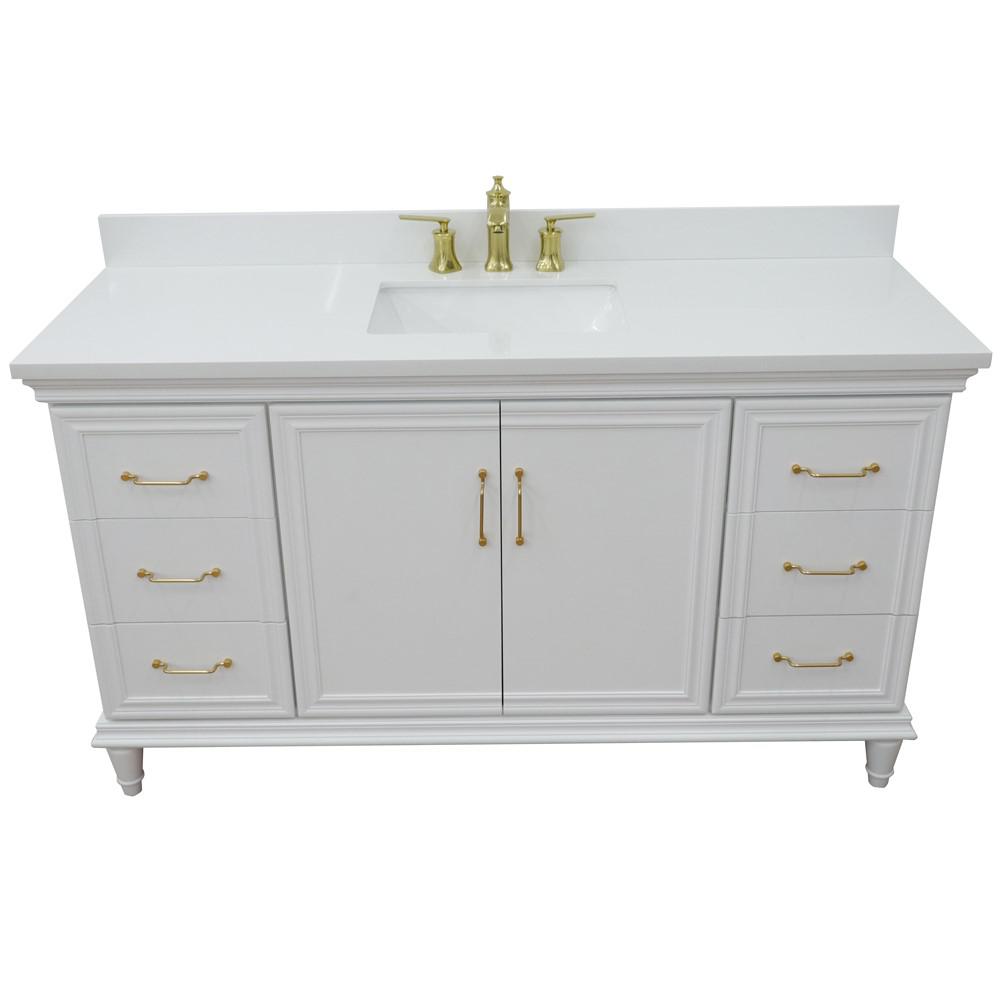 61 Single vanity in White finish with White quartz and rectangle sink. Picture 8