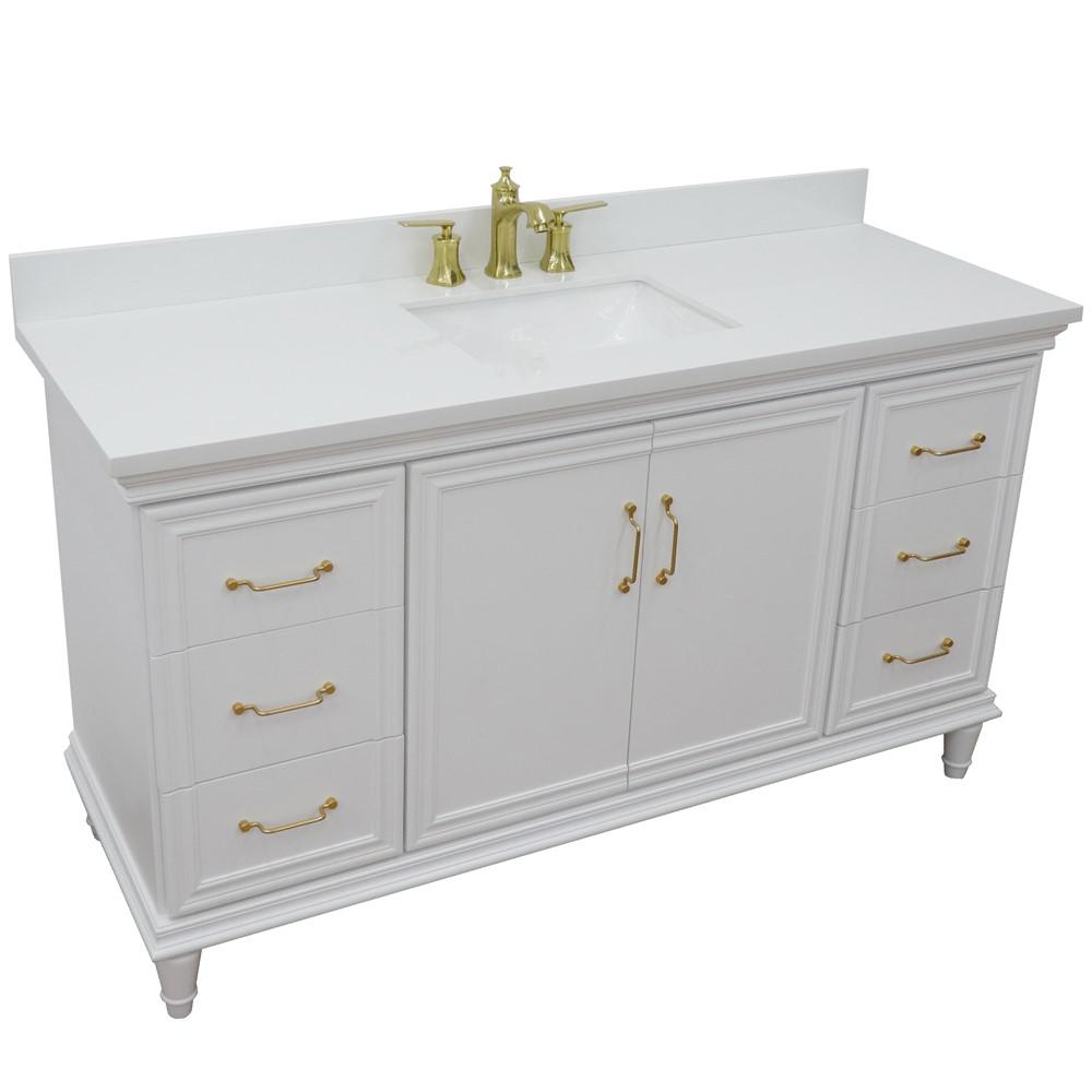 61 Single vanity in White finish with White quartz and rectangle sink. Picture 9