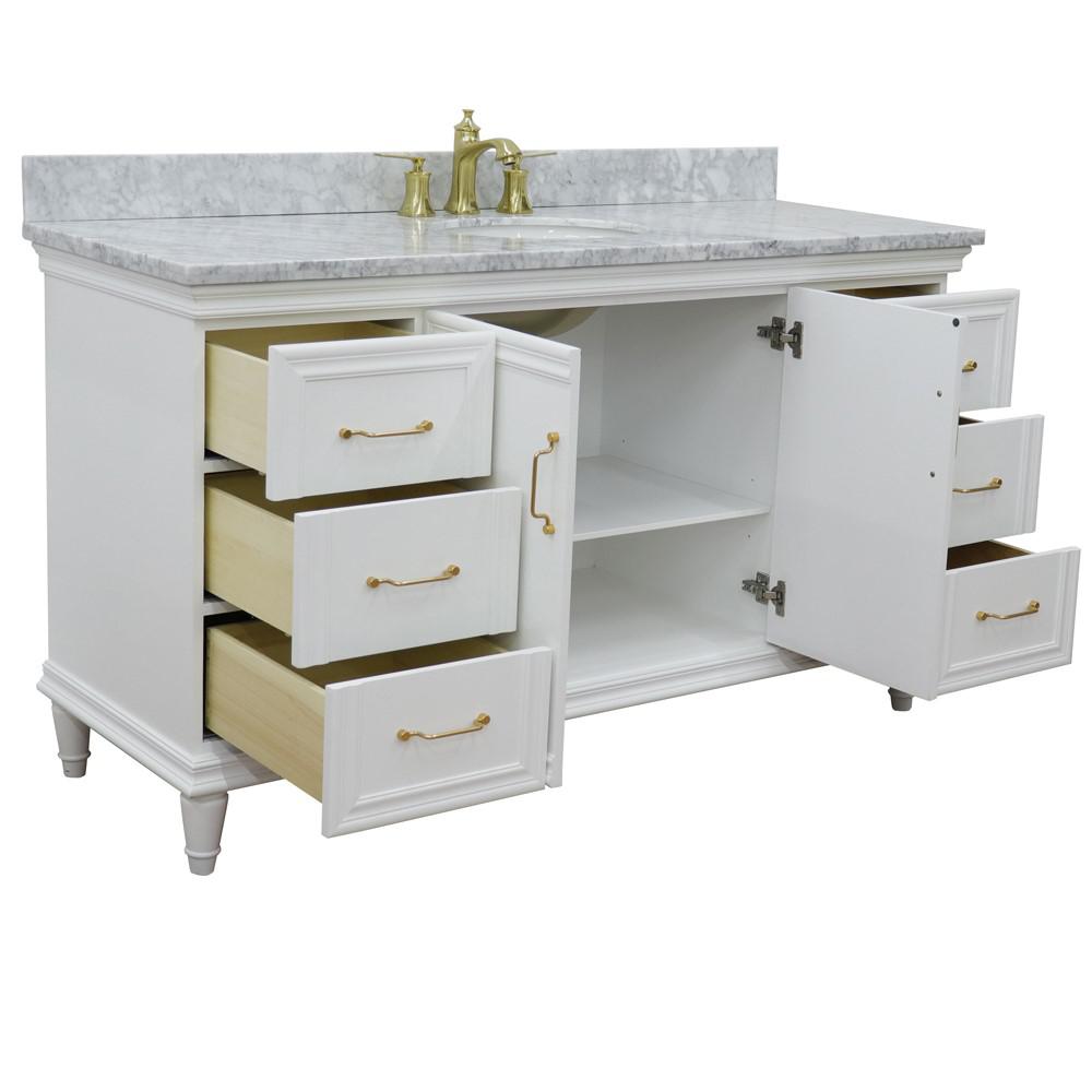 61 Single vanity in White finish with White Carrara and oval sink. Picture 5