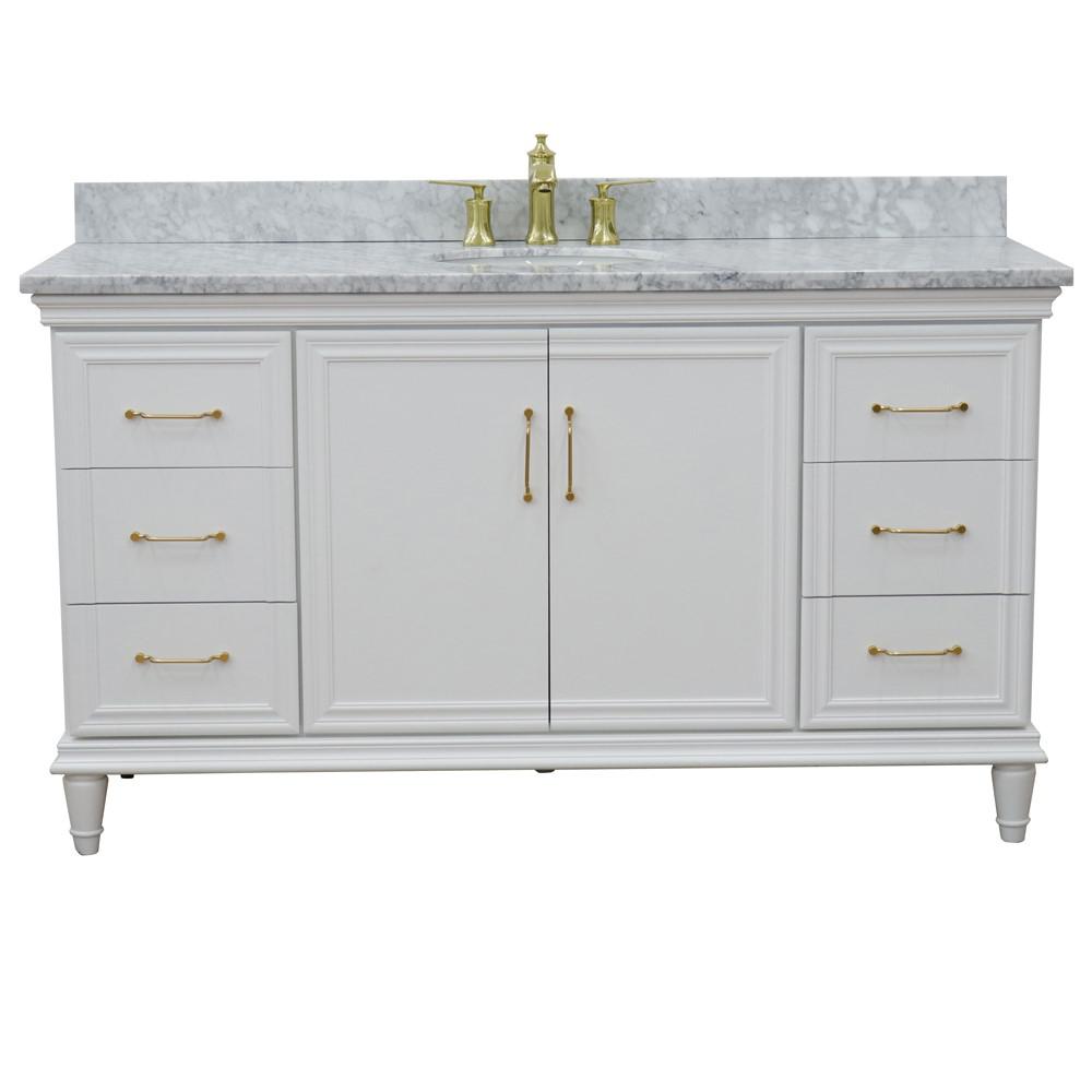 61 Single vanity in White finish with White Carrara and oval sink. Picture 6
