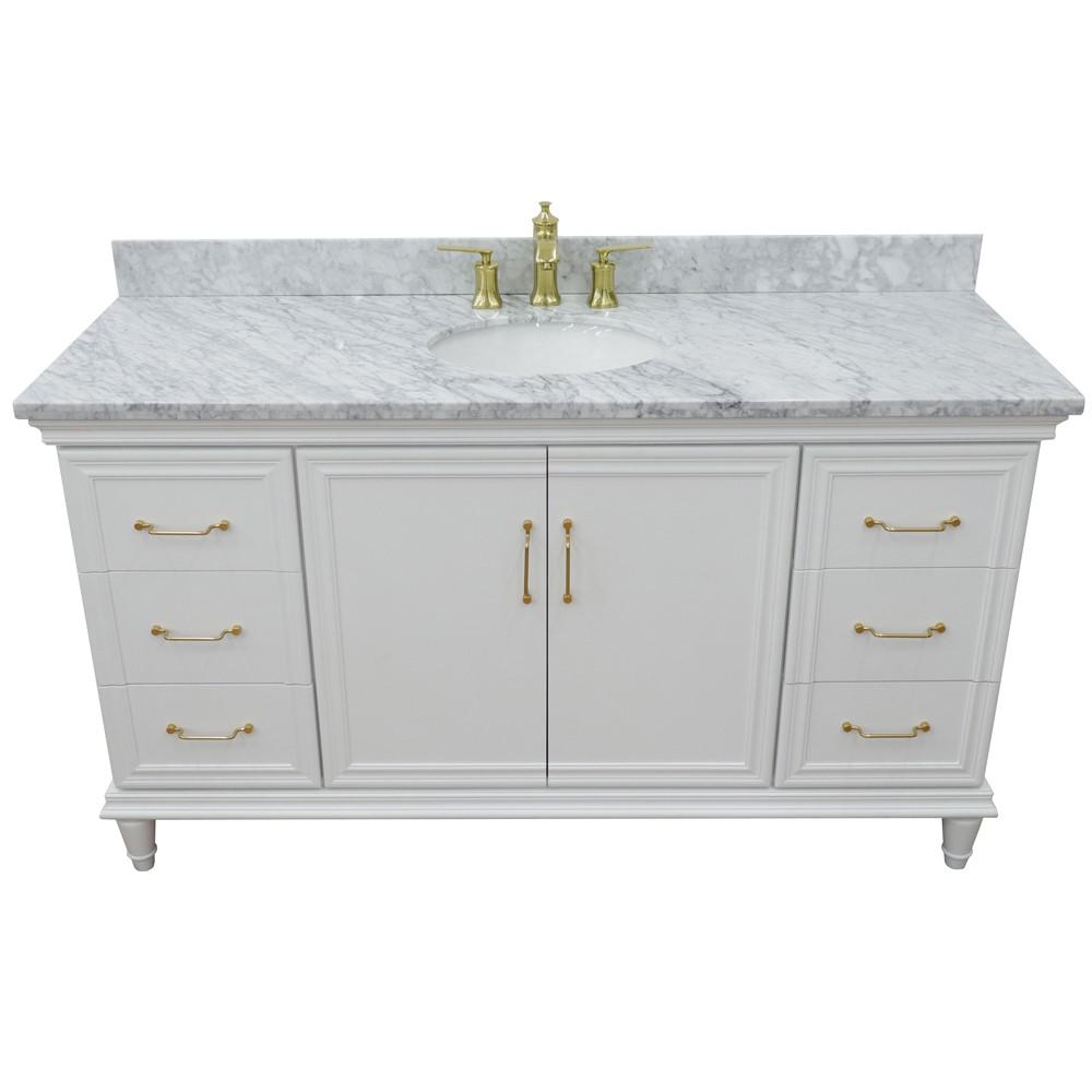 61 Single vanity in White finish with White Carrara and oval sink. Picture 9