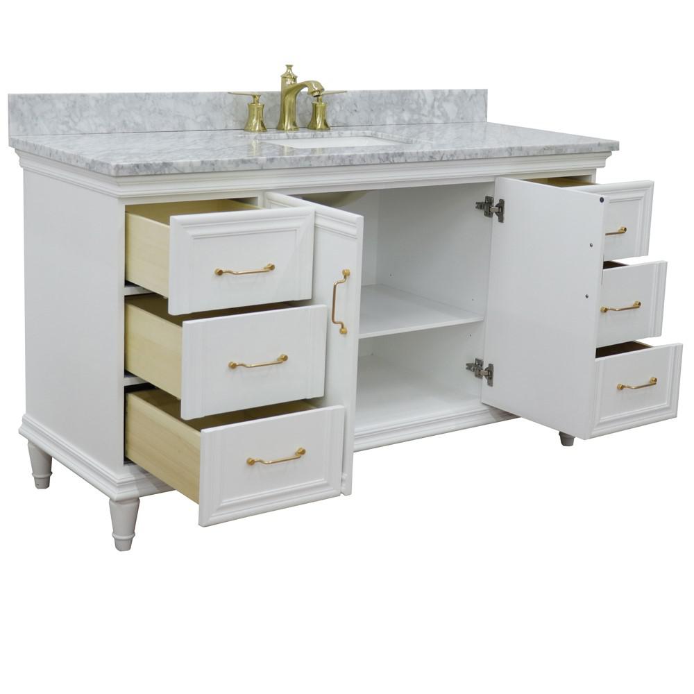 61 Single vanity in White finish with White Carrara and rectangle sink. Picture 5