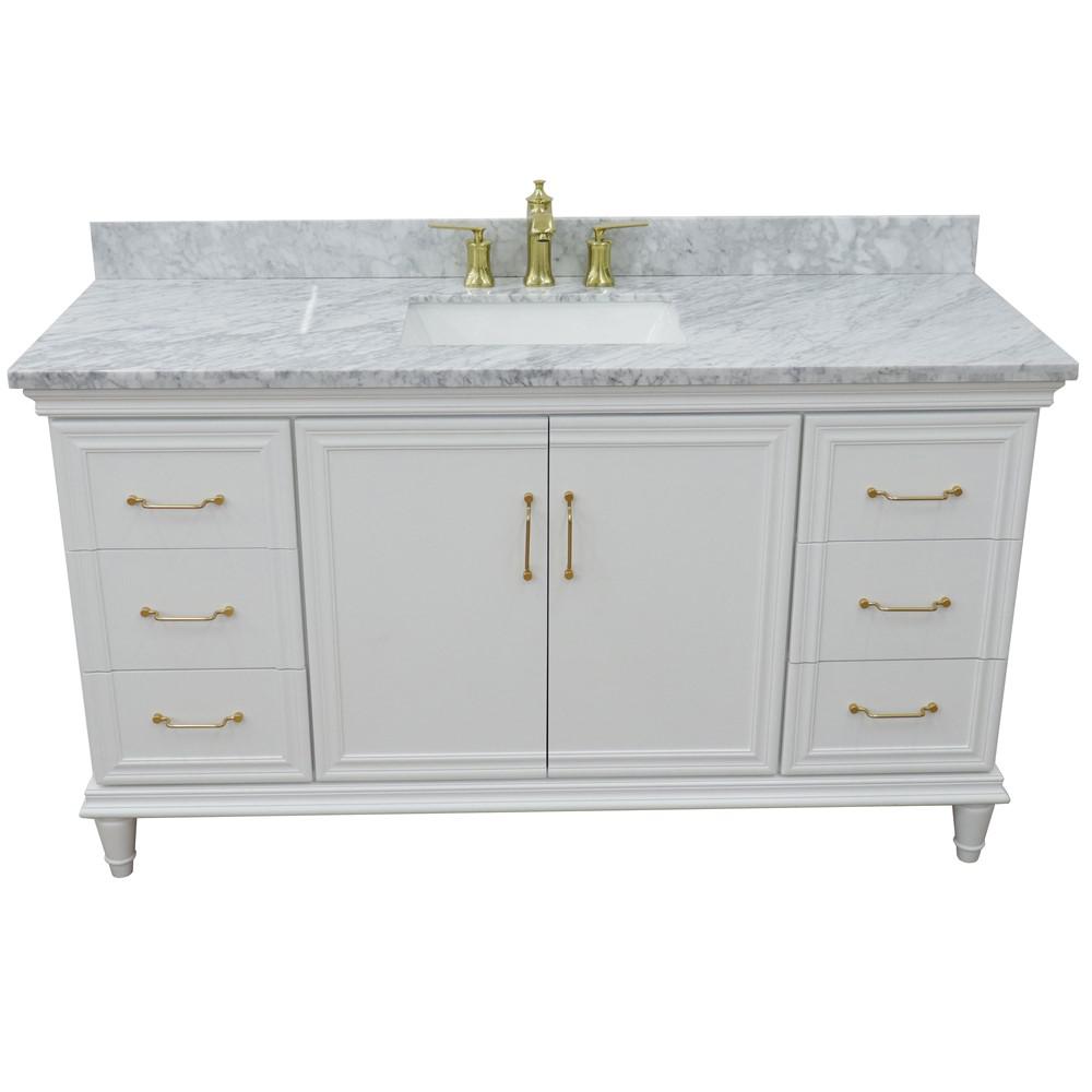 61 Single vanity in White finish with White Carrara and rectangle sink. Picture 8
