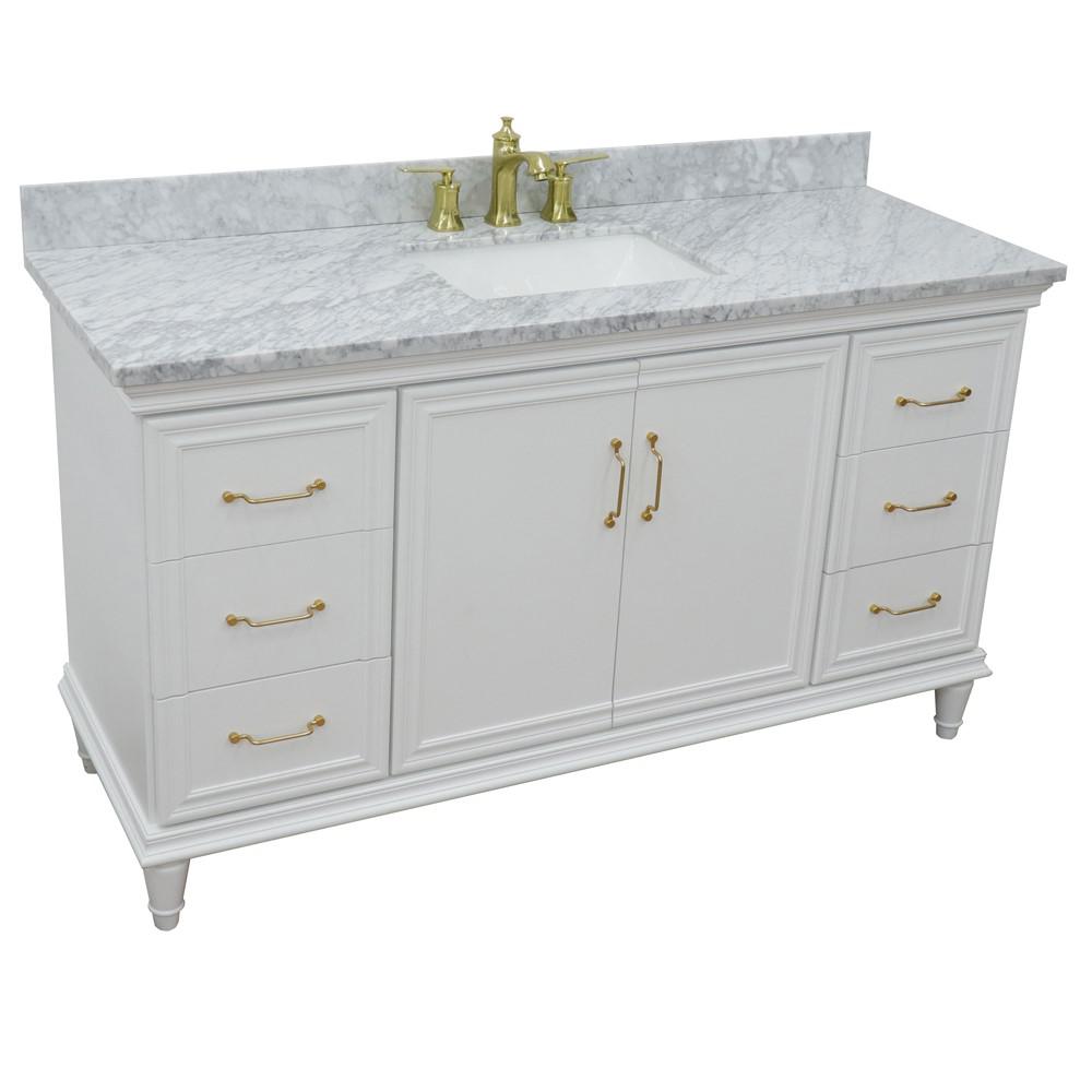 61 Single vanity in White finish with White Carrara and rectangle sink. Picture 9