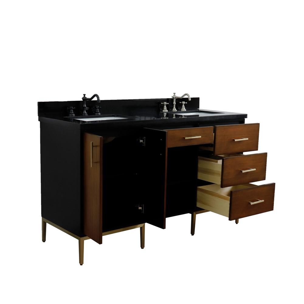 Double sink vanity in Walnut and Black galaxy granite and rectangle sink. Picture 14