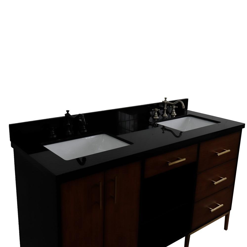 Double sink vanity in Walnut and Black galaxy granite and rectangle sink. Picture 20