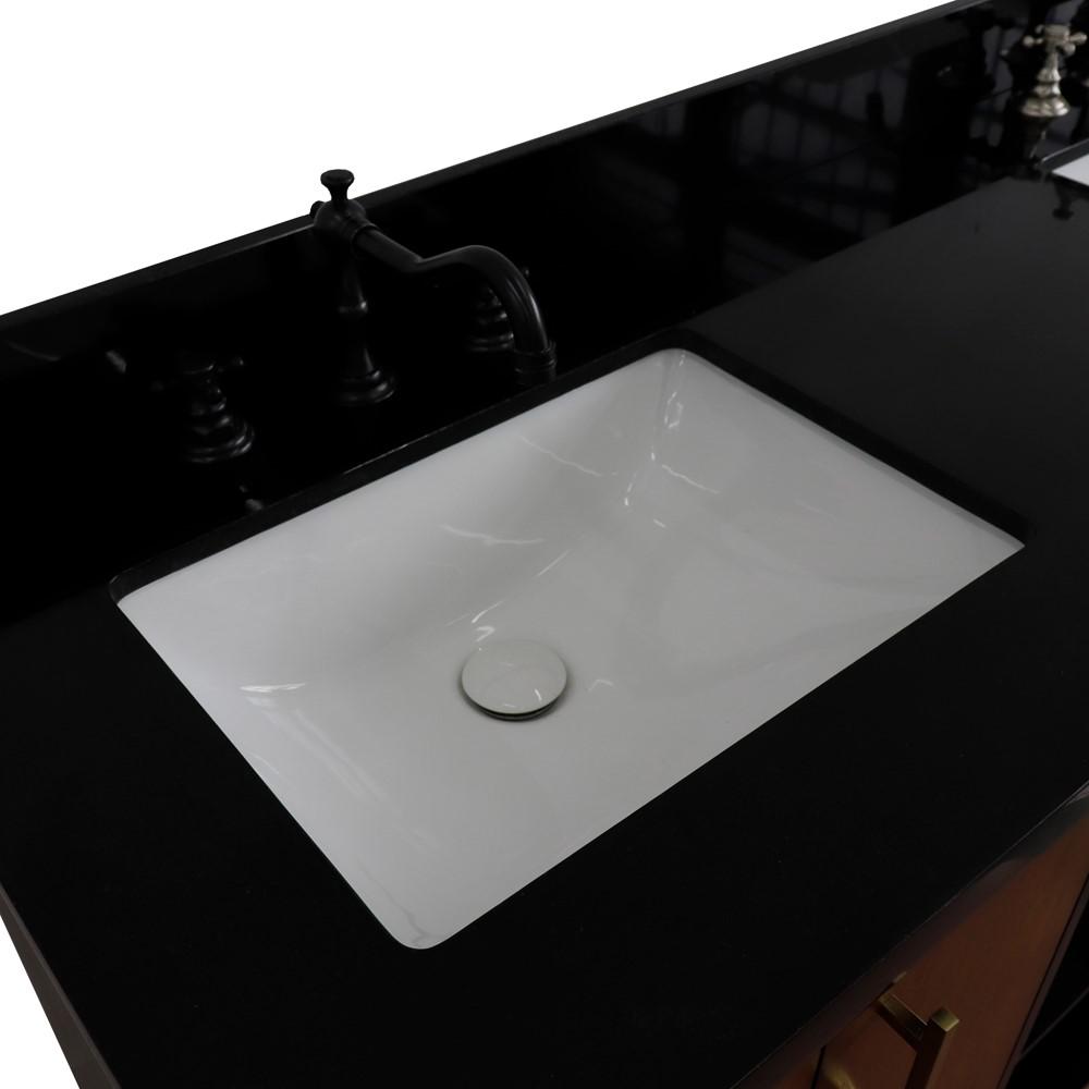 Double sink vanity in Walnut and Black galaxy granite and rectangle sink. Picture 21