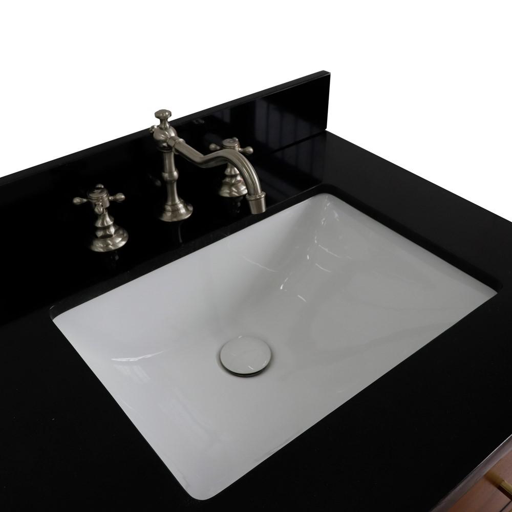 Double sink vanity in Walnut and Black galaxy granite and rectangle sink. Picture 22
